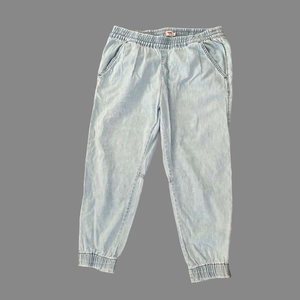 Levi's Y2K 90s Denim Jogger Pants Women XL Light Wash Elastic Waist Coastal Mom